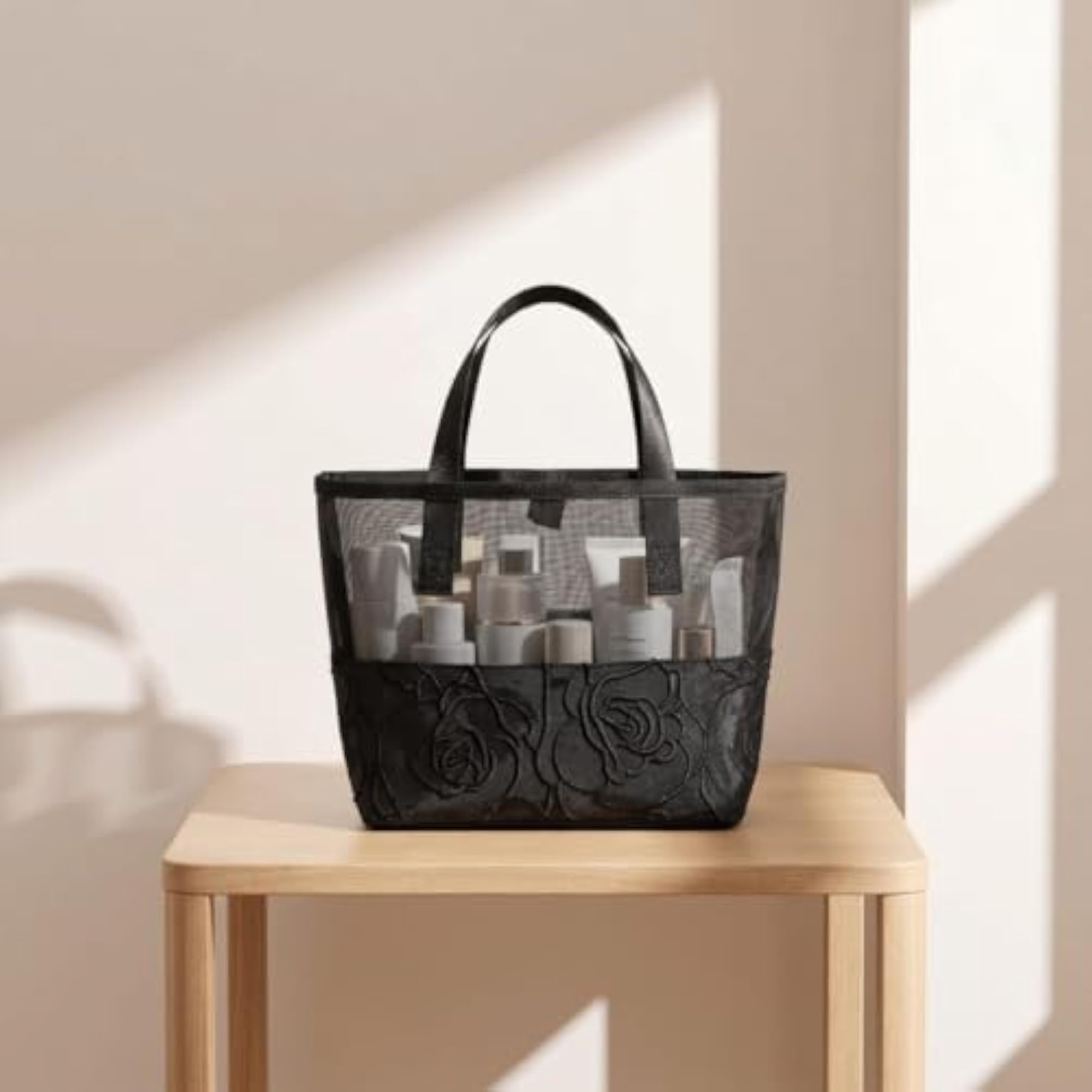 Translucent Mesh Tote Bag, Lightweight Zippered Storage
